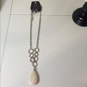 White Crackle Stone & Silver Necklace and Earrings